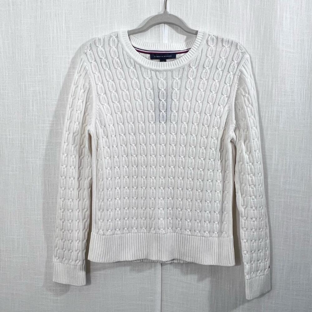 Tommy Hilfiger NWT Crewneck Cream Cable Knit Sweater Size L